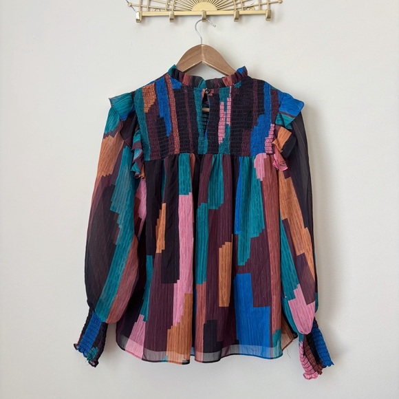 Willa Story Cates Blouse Small Multicolor Stripe Metallic - Picture 5 of 9